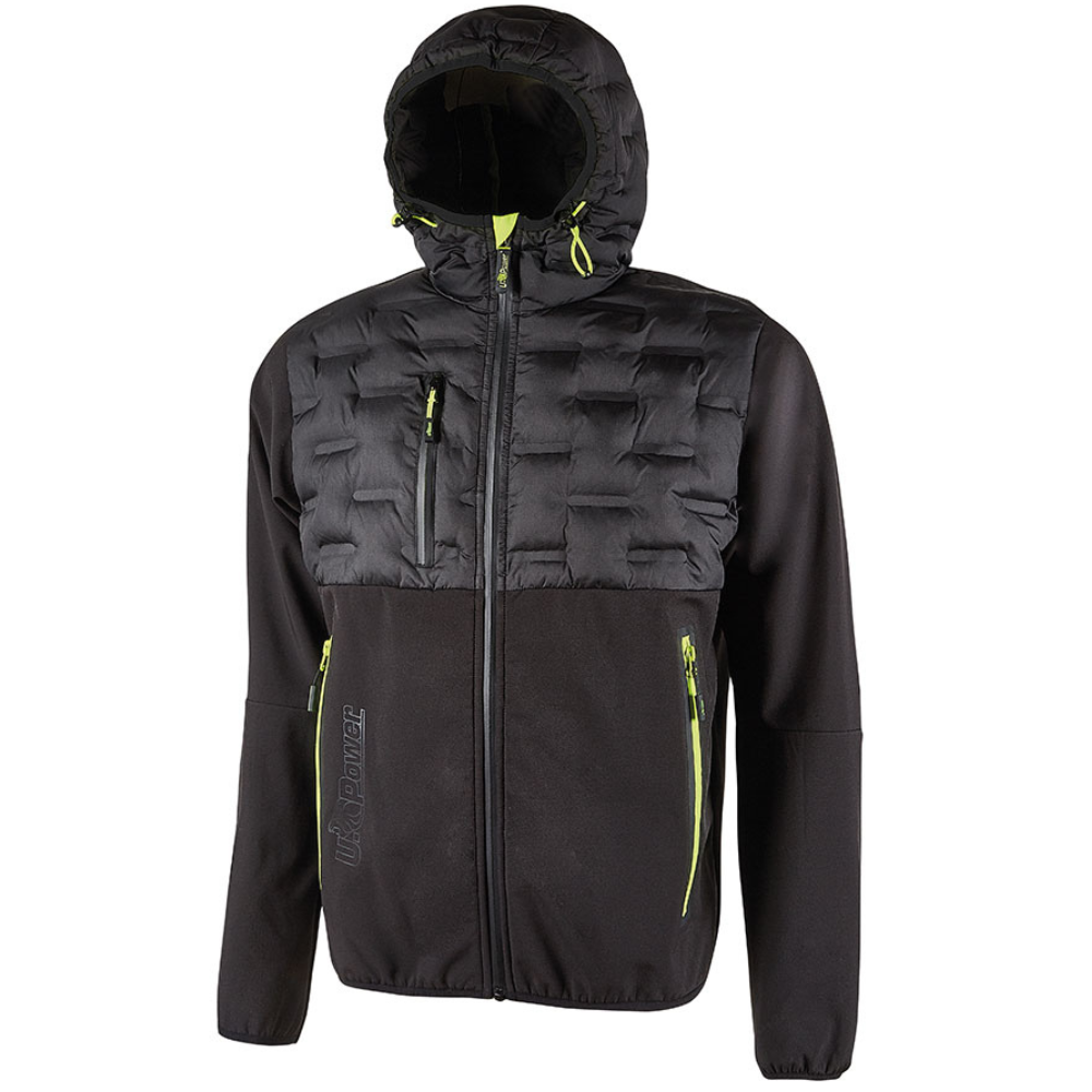 foto del prodotto giacca idrorepellente chiusura zip cappuccio colore black carbon spock upower misura medium m, confezione 1