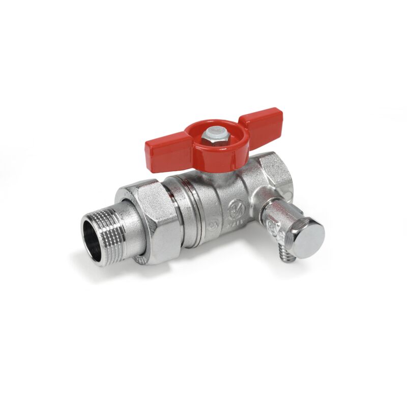 foto del prodotto giacomini valvola a sfera con scarico attacchi f m maniglia a farfalla passaggio standard r259ds 1 2 f x 3 4 m