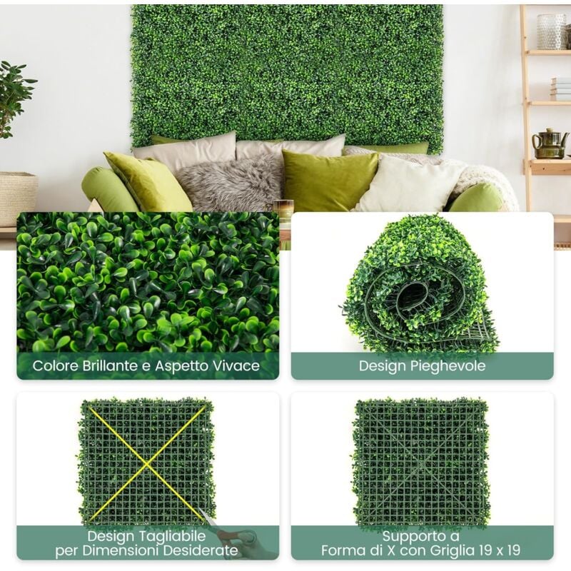 foto del prodotto giantex costway pianta finta 50 x 50 cm 12 pezzi, pannelli da parete in erba artificiale, pannelli in pe, recinzione di privacy da interno ed