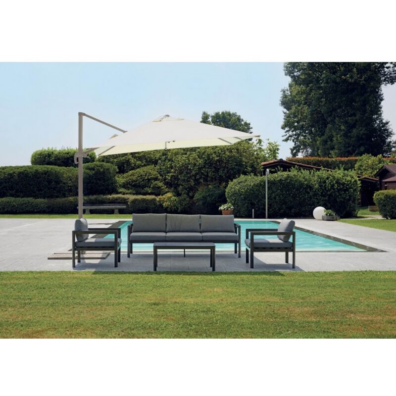 foto del prodotto giardino ombrellone quadrato con palo laterale in alluminio 3 x 3 m tortora primula