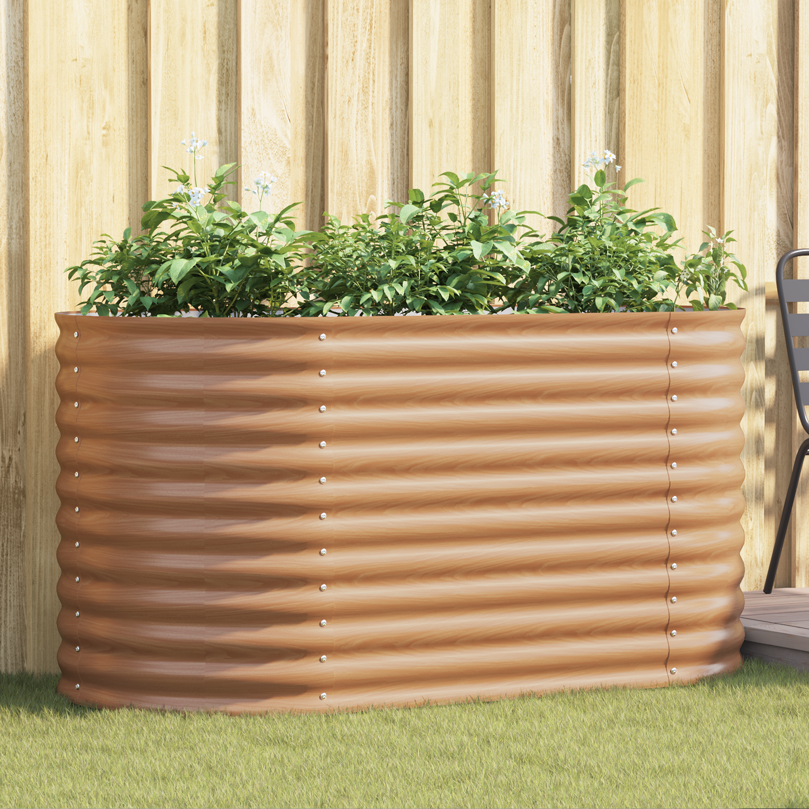 foto del prodotto giardino rialzato marrone con effetto legno 160x80x81 cm in acciaio