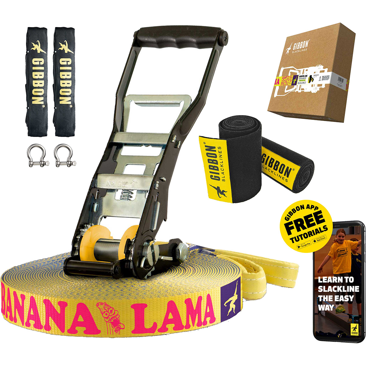 foto del prodotto gibbon slacklines slackline bananalama xl treewear set