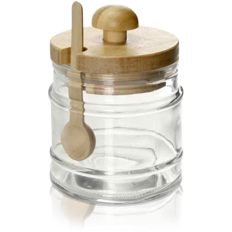 foto del prodotto gicos barattolo da cucina in vetro con cucchiaio e tappo in legno 8x11cm capienza 300 ml