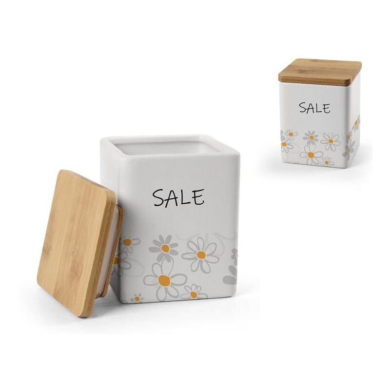 foto del prodotto gicos barattolo quadrato per sale in ceramica con tappo in legno 10x13 cm daisy