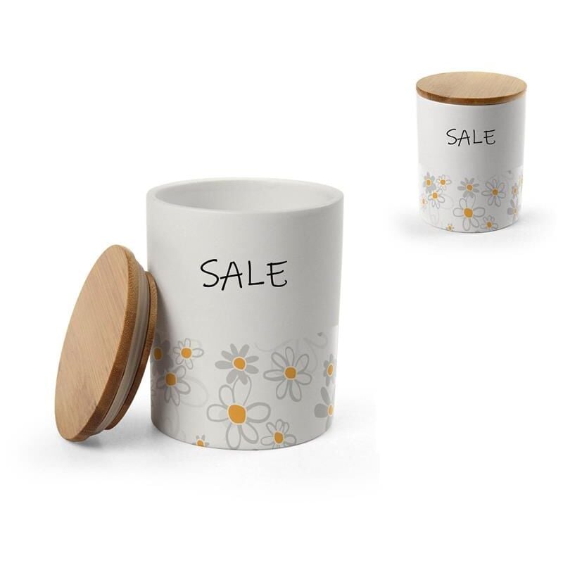 foto del prodotto gicos barattolo tondo per sale in ceramica con tappo in legno 10x13 cm daisy