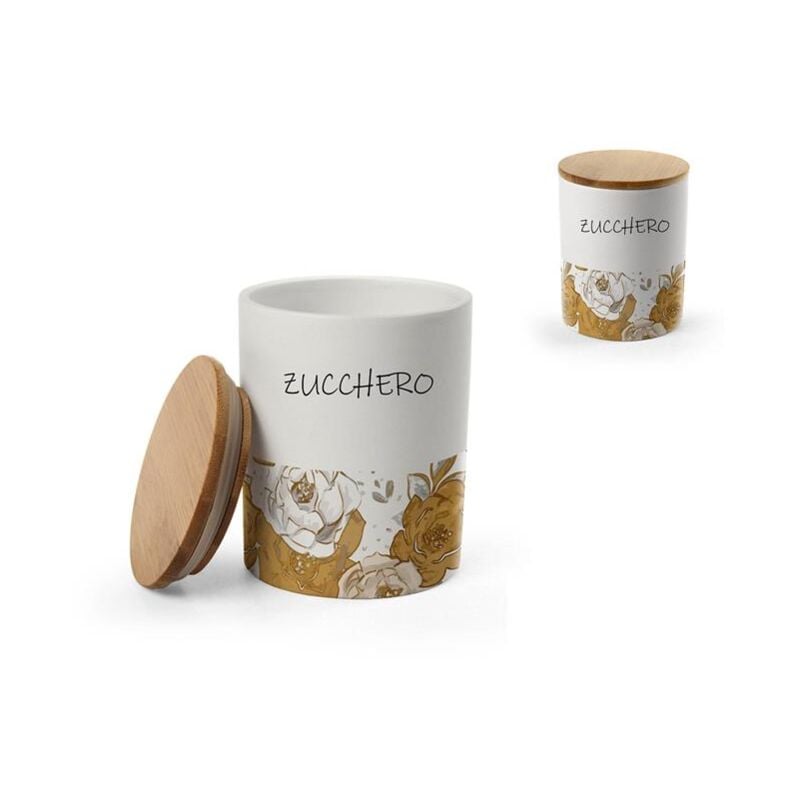 foto del prodotto gicos barattolo tondo per zucchero in ceramica con tappo in legno 10x13 cm rose