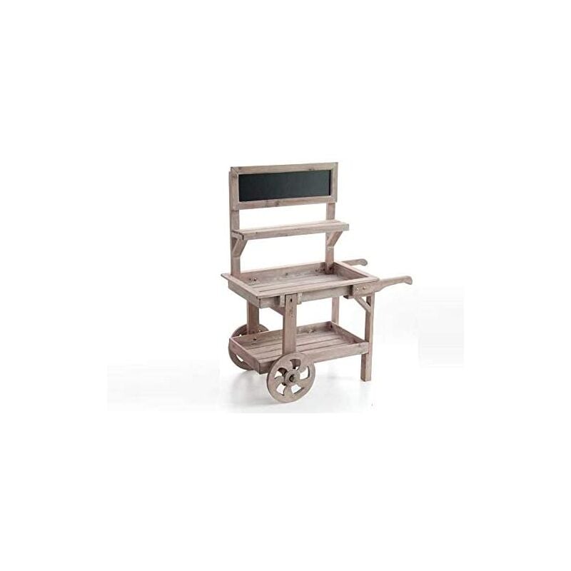 foto del prodotto gicos carretto porta piante realizzato in legno naturale con lavagna 69 x 33 x h85 cm
