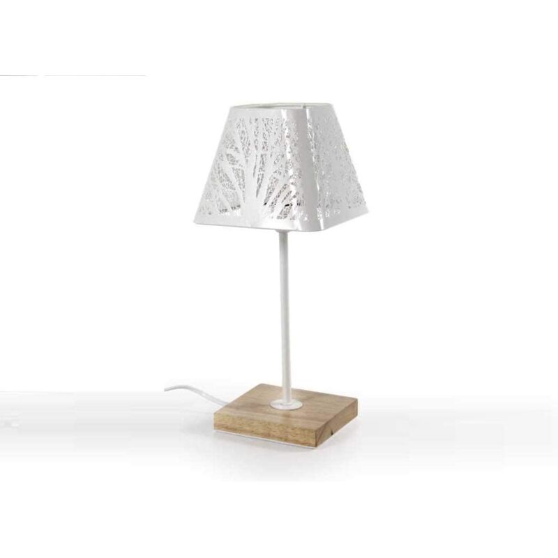 foto del prodotto gicos lampada con paralume quadrato ad albero bianco con base in legno 15xh34 cm