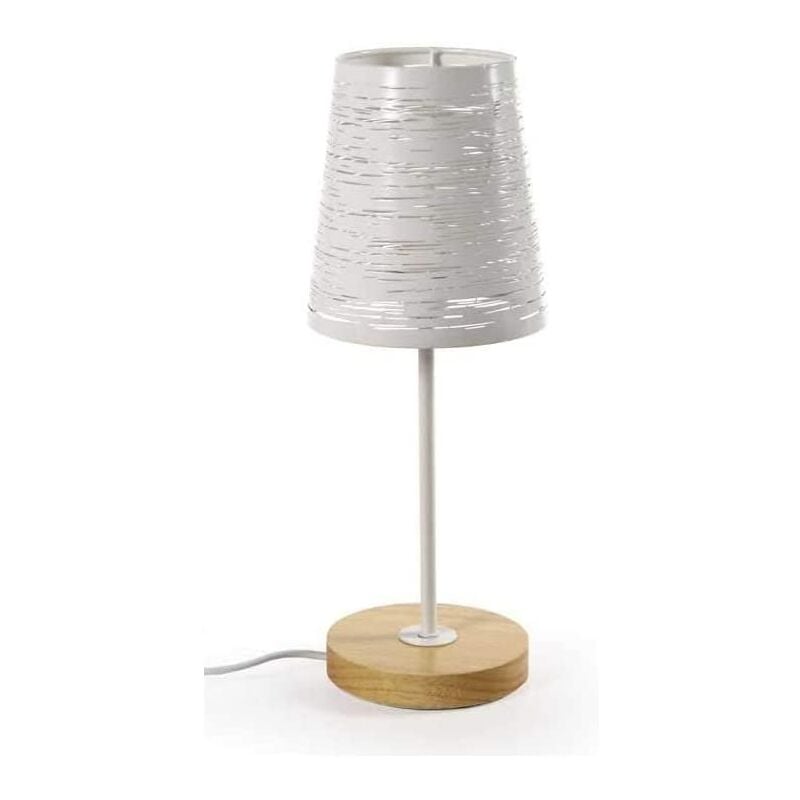 foto del prodotto gicos lampada da tavolo con paralume in metallo bianco e base tonda in legno da 35 cm