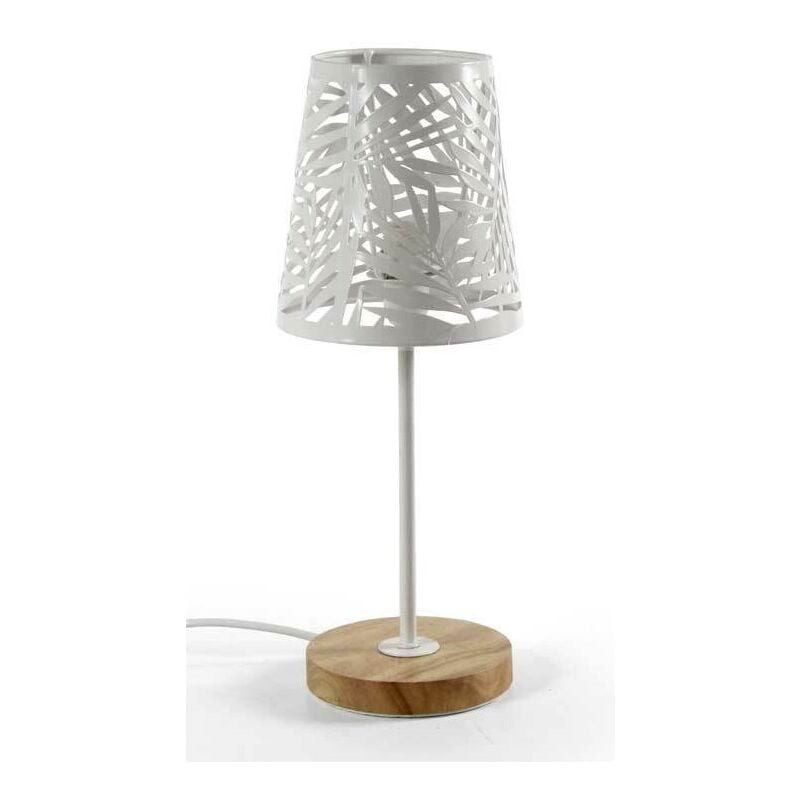 foto del prodotto gicos lampada lumetto con paralume a foglia bianco e base in legno tonda14 x 35 cm