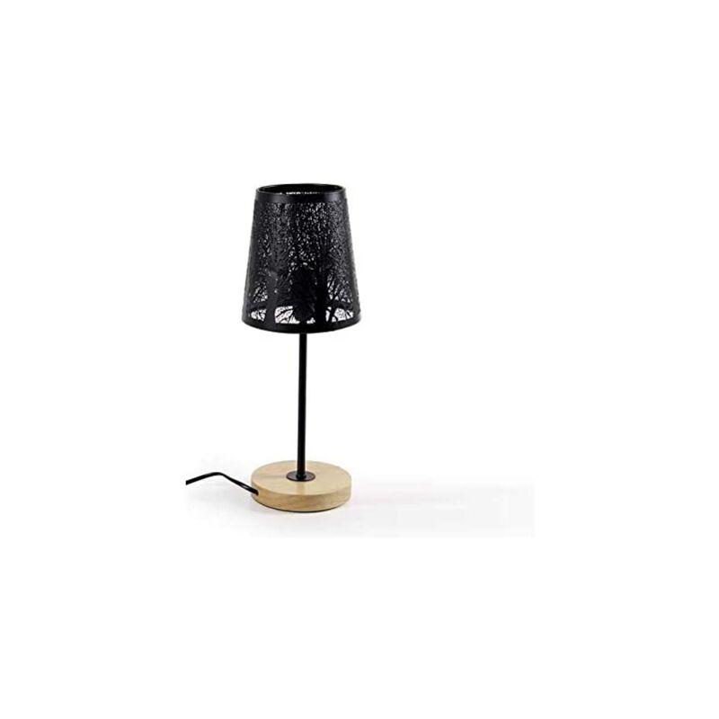 foto del prodotto gicos lampada lumetto con paralume floreale in colre nero e base in legno 15xh35 cm