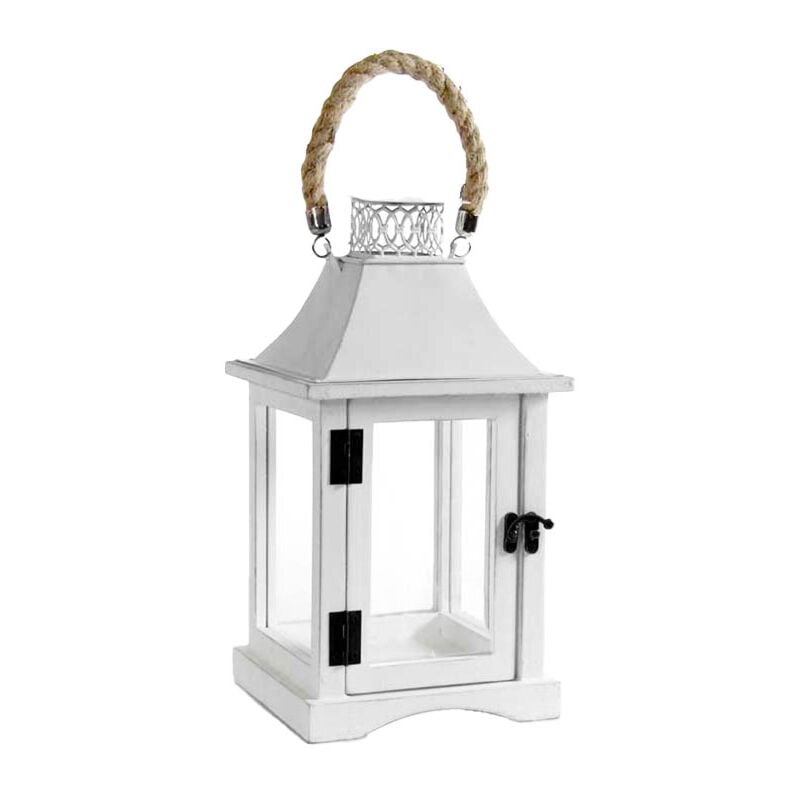 foto del prodotto gicos lanterna con struttura in legno e latta 17.5x17.5x36 cm colore bianco