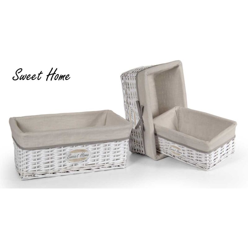 foto del prodotto gicos maury s set 3 ceste bianco beige con scritta sweet home con coperchio