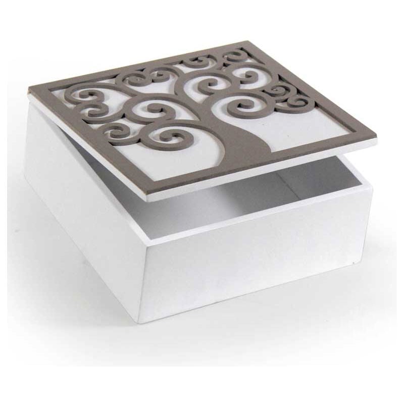 foto del prodotto gicos scatola porta t in legno bianco 17x17x8 cm con design albero vita