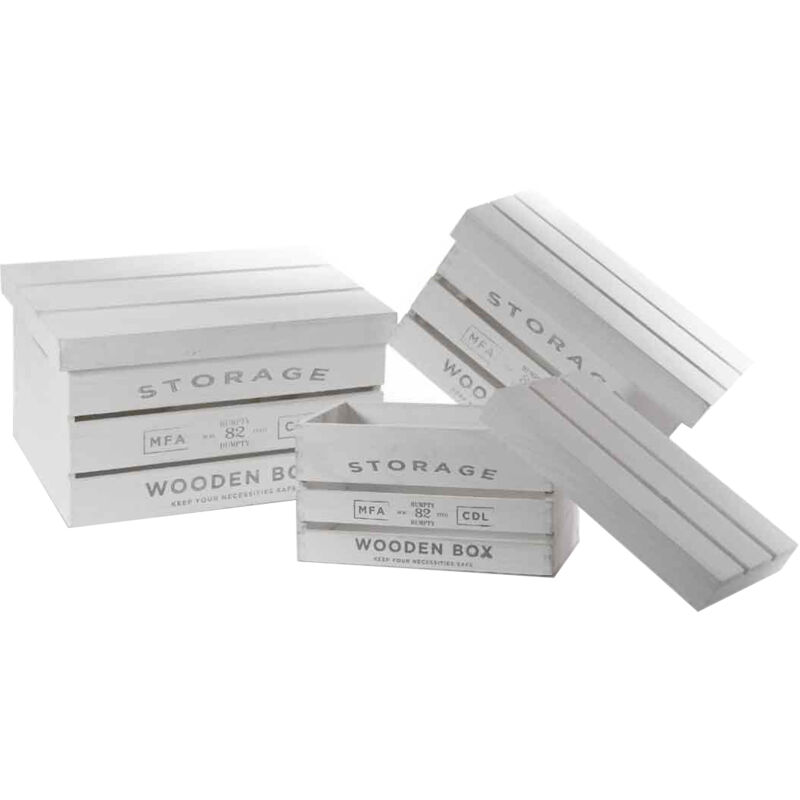foto del prodotto gicos set 3 cassette in legno bianco con coperchio in misure differenti