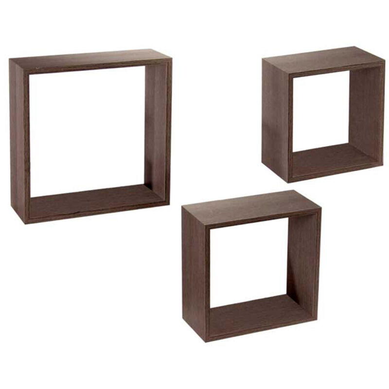 foto del prodotto gicos set 3 pensili quadrati in legno da parete in tre misure con finitura noce