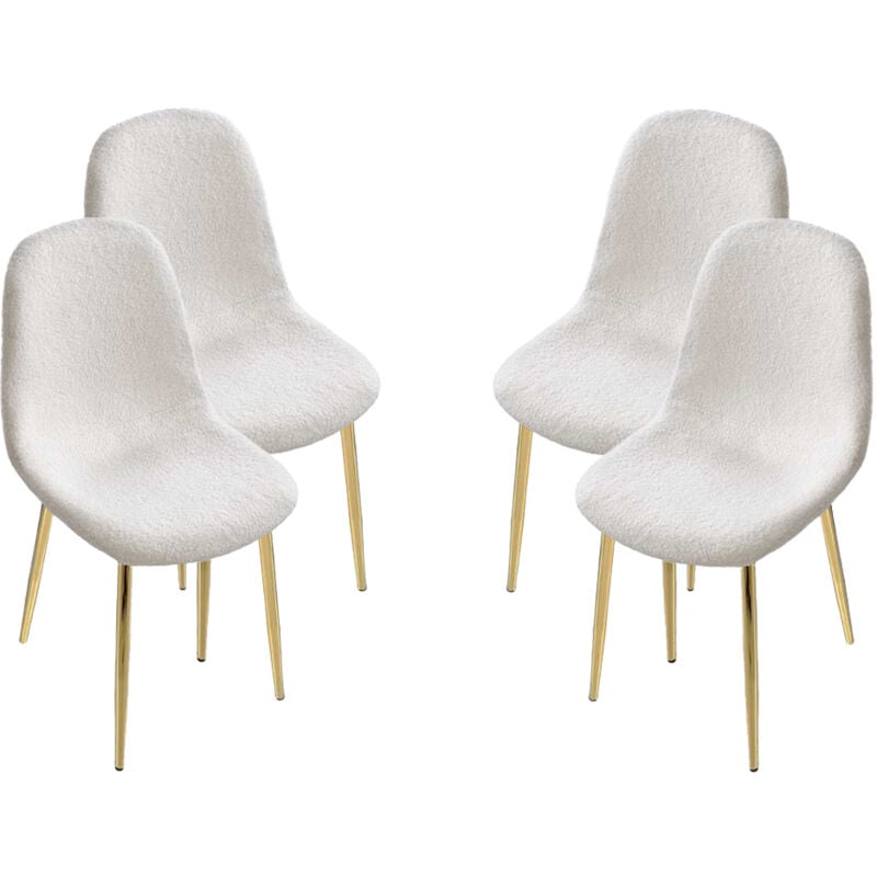 foto del prodotto gicos set da 4 sedie imbottite teddy in tessuto bianco con gambe oro 44x48x88 cm