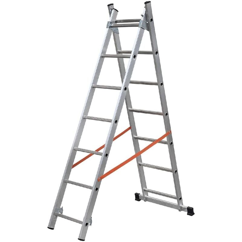 foto del prodotto gierre scala a due elementi in alluminio dotata di stabilizzatore di base e limitatore di altezza 2 x 9 gradini
