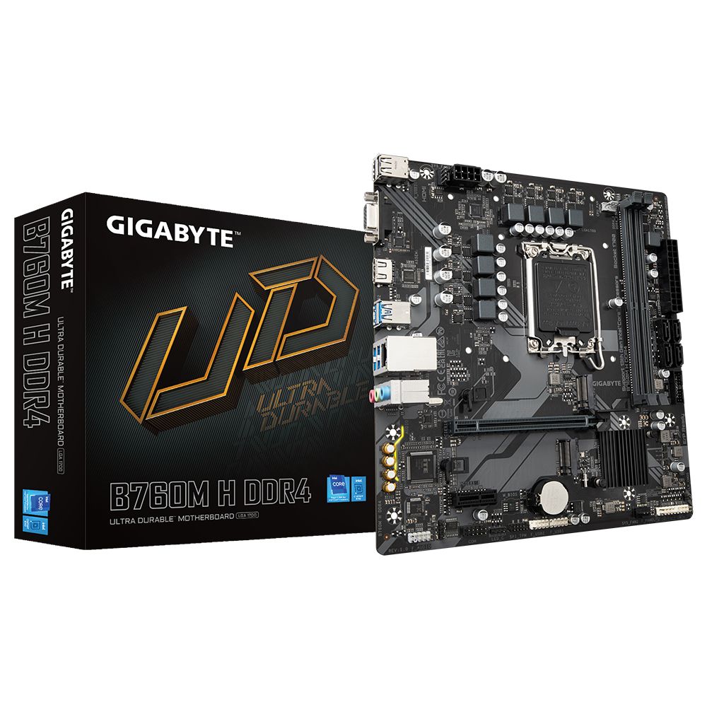 foto del prodotto gigabyte b760m h ddr4 scheda madre supporta cpu intel core di 14a generazione, 6 1 1 fasi vrm digitale, fino a 3200mhz ddr4 oc , 2xpcie 4.0 m.2, gbe lan, usb 3.2 gen1