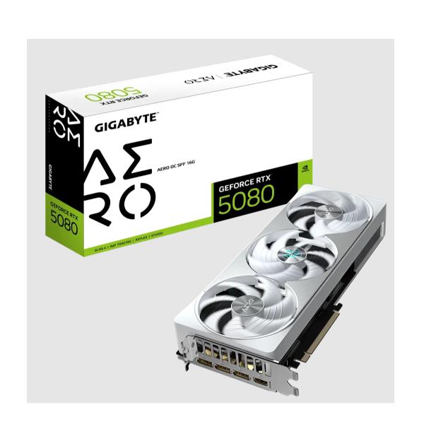 foto del prodotto gigabyte geforce rtx 5080 aero oc sff 16g scheda grafica 16gb gddr7, 256 bit, pci e 5.0, 2730mhz core clock, 3 x displayport, 1 x hdmi, gv n5080aero oc 16gd