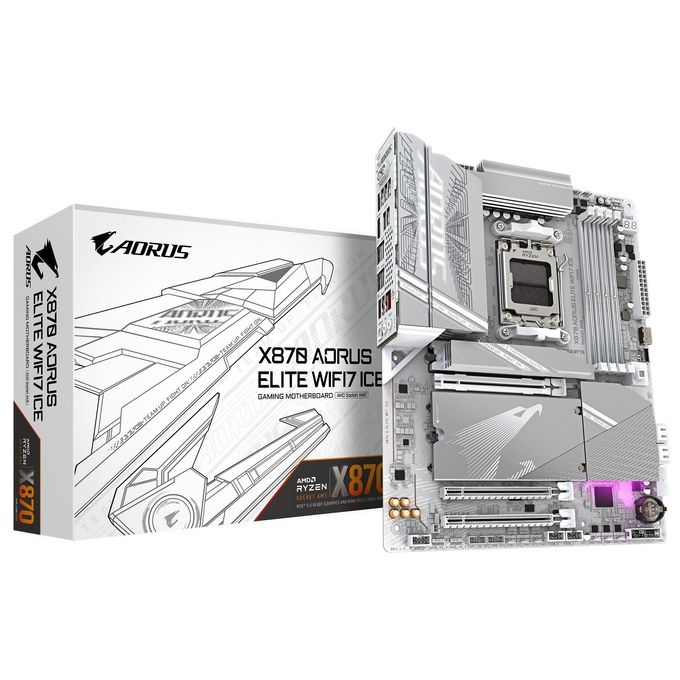 foto del prodotto gigabyte scheda madre x870 aorus elite wifi7 ice - supporta cpu amd ryzen 9000 vrm digitale a 1622 fasi fino a 8000mhz ddr5 (oc) 3xpcie 5.0 wi-fi 7 lan 2.5gbe usb 4