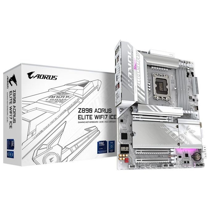 foto del prodotto gigabyte z890 aorus elite wifi7 ice scheda madre supporta cpu intel core ultra serie 2 1612 fasi vrm fino a 8800mhz ddr5 oc 1xpcie 5.0 3xpcie 4.0 wi fi 7 2.5gbe lan thunderbolt 4