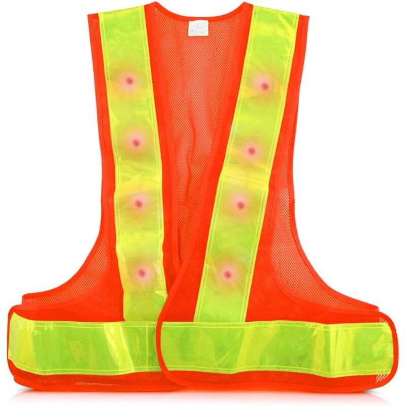 foto del prodotto gilet di sicurezza a led ad alta visibilit 16 luci led lampeggianti e strisce riflettenti fluorescenti ciclismo, corsa, moto, giorno e notte