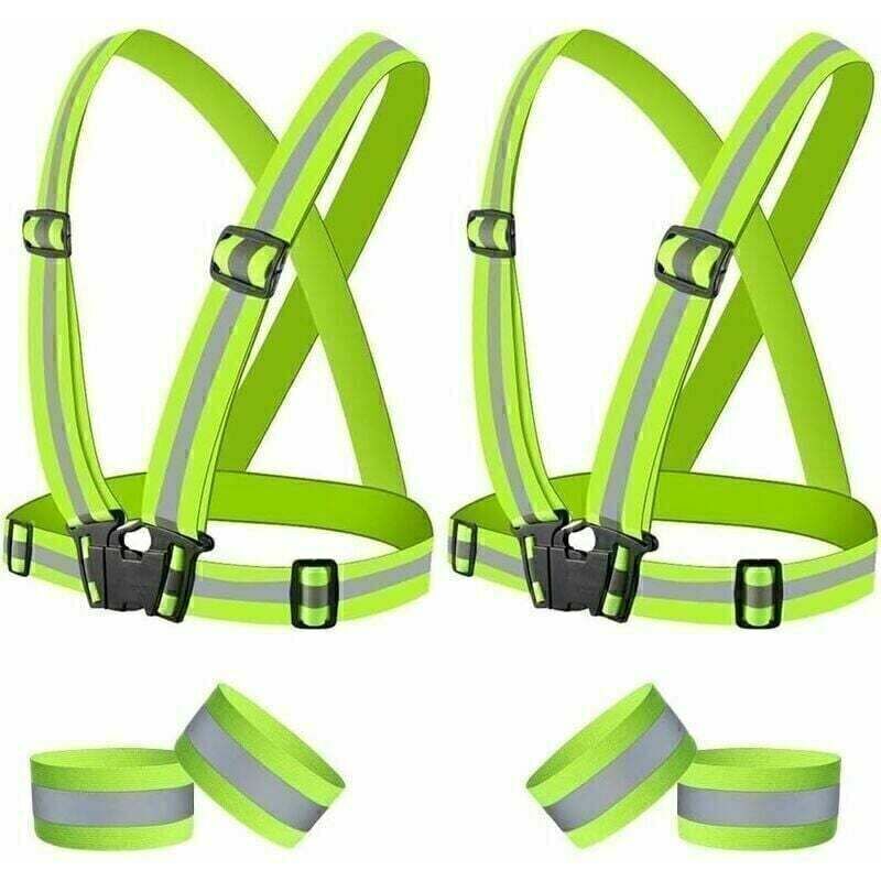 foto del prodotto gilet di sicurezza lablanc gilet riflettenti 2 pezzi, 4 bracciali riflettenti corsa notturna, camminata, ciclismo e motociclismo, adulti e bambini