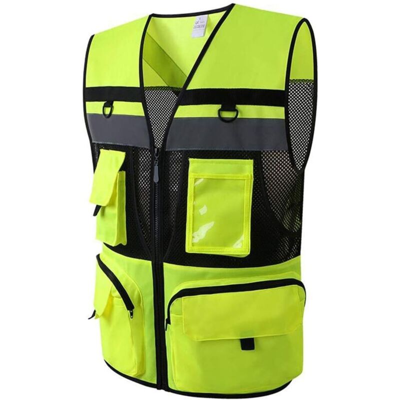 foto del prodotto gilet di sicurezza riflettente con tasche, gilet di sicurezza riflettente multitasche per gilet di sicurezza per appaltatori, gilet arancione giallo,