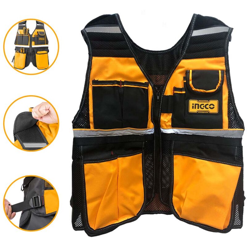 foto del prodotto gilet portattrezzi porta attrezzi utensili da lavoro 7 tasche ingco htvt0901