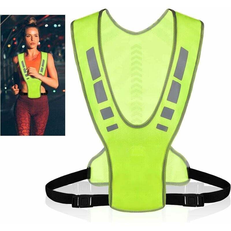 foto del prodotto gilet riflettente da corsa, gilet riflettente ad alta visibilità regolabile per ciclismo con fibbie e catarifrangenti, gilet di sicurezza