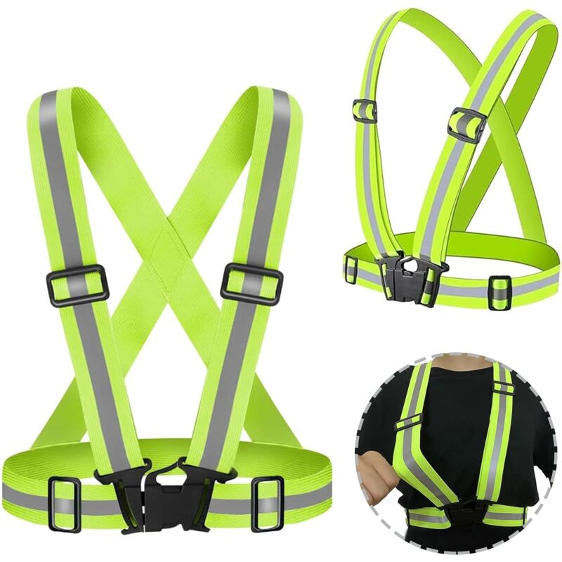 foto del prodotto gilet riflettente elastico in vita da 2 pezzi, gilet di sicurezza ad alta visibilit , gilet di sicurezza per esterni traspirante, ideale per uomini e