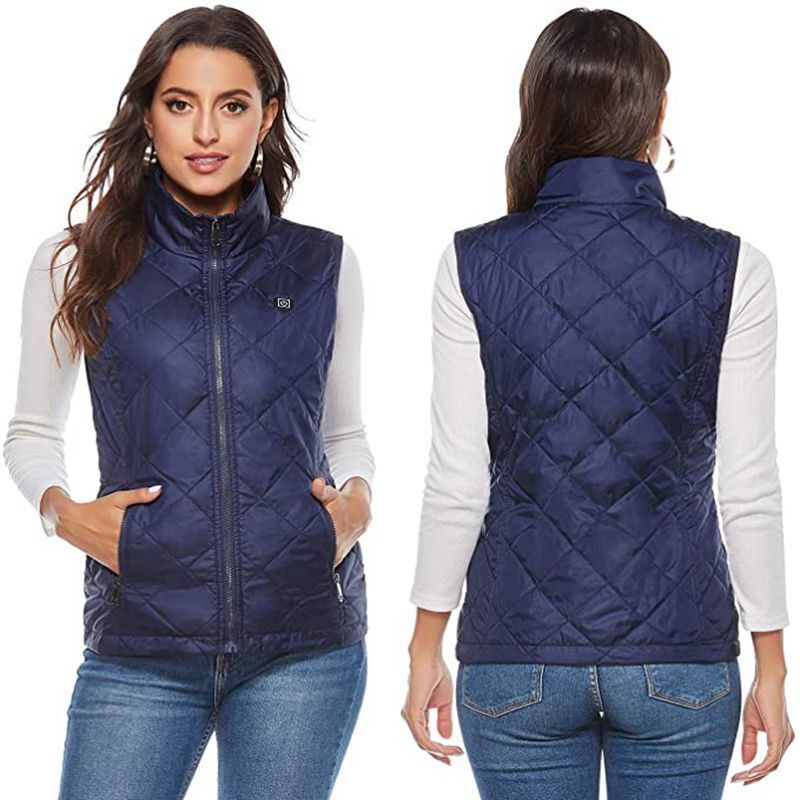 foto del prodotto gilet riscaldato da donna con 4 zone di riscaldamento, giacca con collo riscaldato blu m