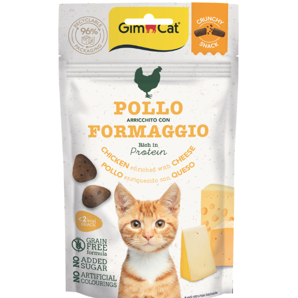 foto del prodotto gimcat crunchy snack per gatti grain free 50 gr pollo arricchito con formaggio 1 ordine scegli lo sconto bzr5 bzr20 200 punti fedelt 