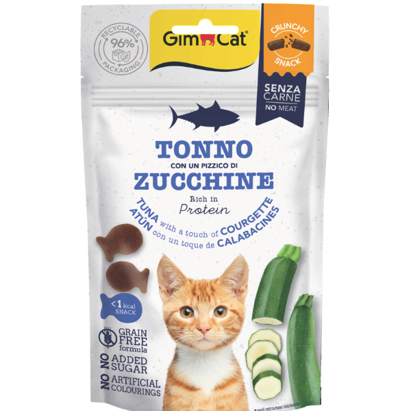 foto del prodotto gimcat crunchy snack per gatti grain free 50 gr tonno con un pizzico di zucchine 1 ordine scegli lo sconto bzr5 bzr20 200 punti fedelt 