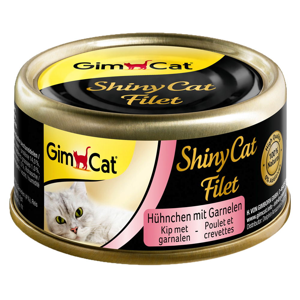 foto del prodotto gimcat shinycat filetto 6 x 70 g alimento umido per gatto pollo gamberetti