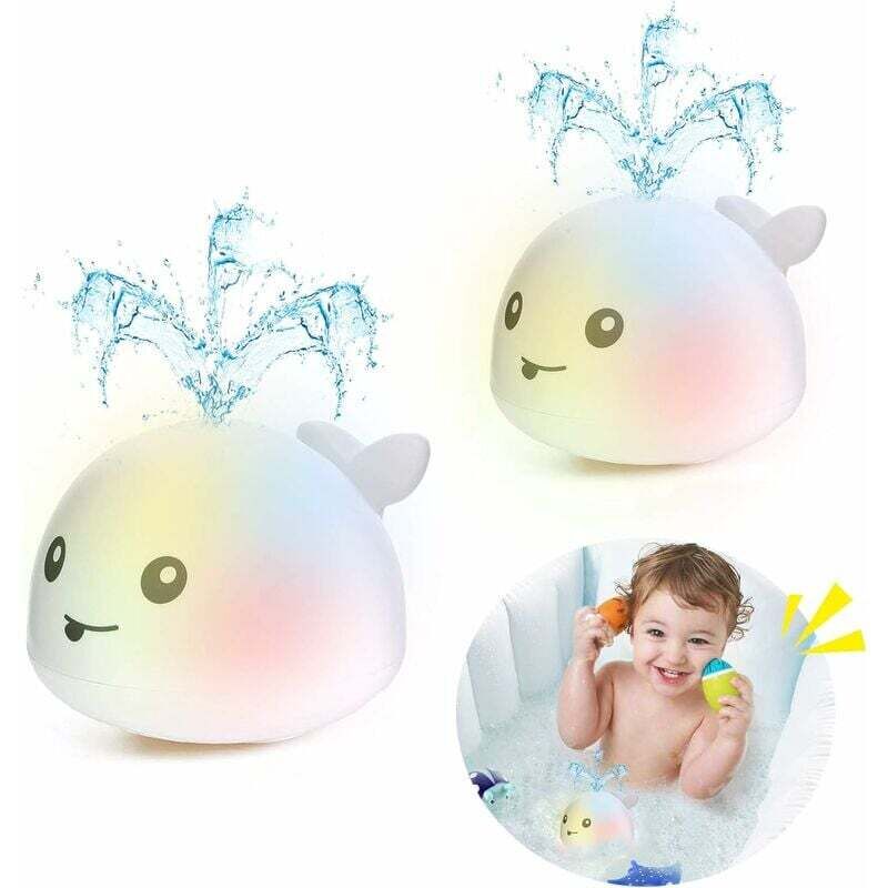 foto del prodotto giocattoli da bagno, 2 x giocattoli da bagno per bambini a forma di balena con spruzzo d acqua, 1, 2, 3 anni, giocattoli a spruzzo a induzione