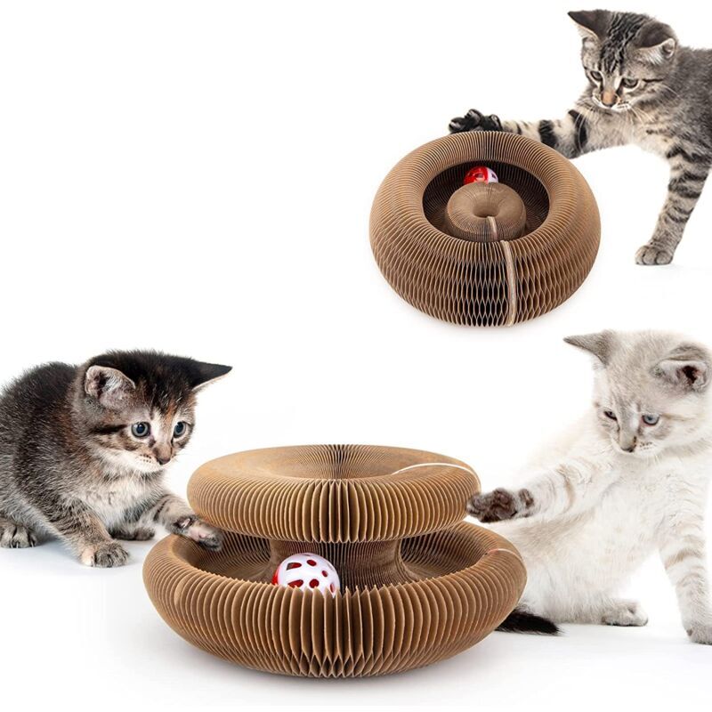 foto del prodotto giocattoli per gatti, albero per gatti 2 in 1, tiragraffi magico pieghevole, interessanti giocattoli per gatti con palla e campanello, giocattoli