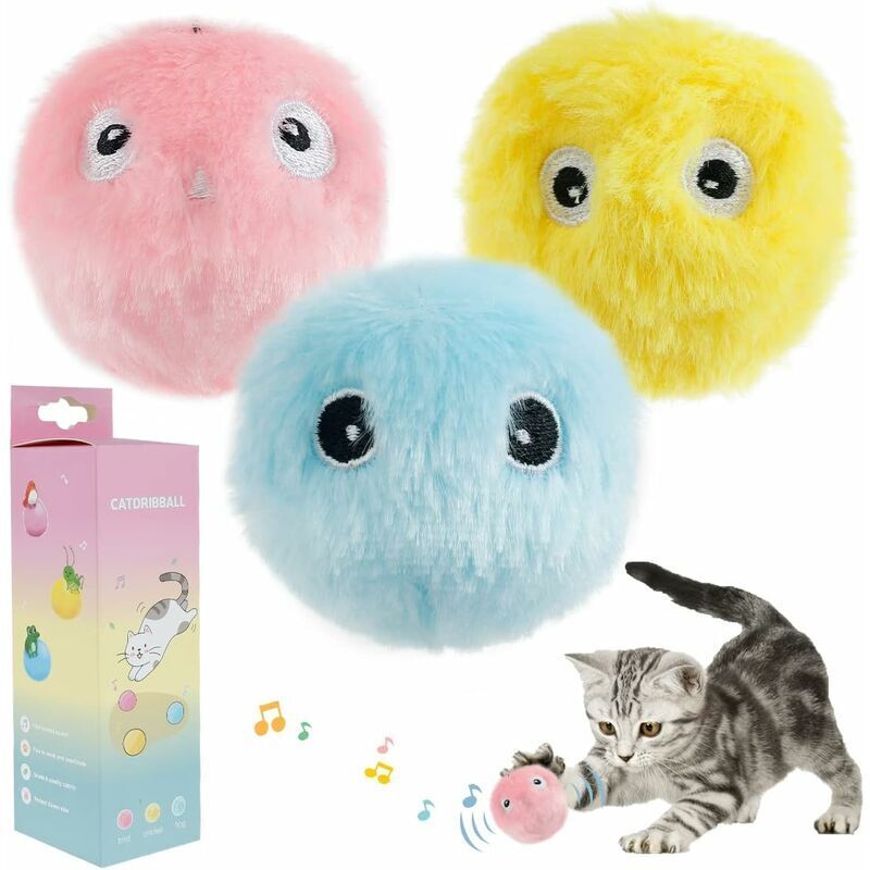 foto del prodotto giocattolo interattivo rotazionale per gatti con richiami per uccelli, rane e grilli, palline di peluche per gatti che inseguono guazhuni 3 pezzi 