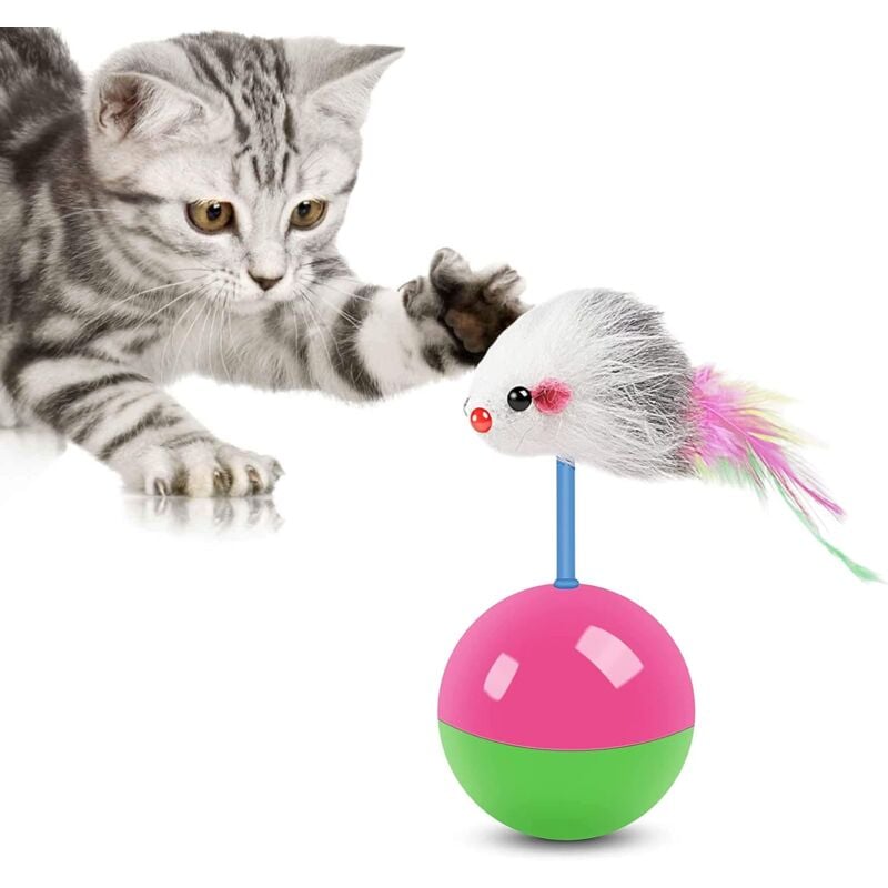 foto del prodotto giocattolo per gatti topo in piedi, palla interattiva per topi con piume colorate, giocattolo per topi bicchiere per gatti, cani e animali domestici
