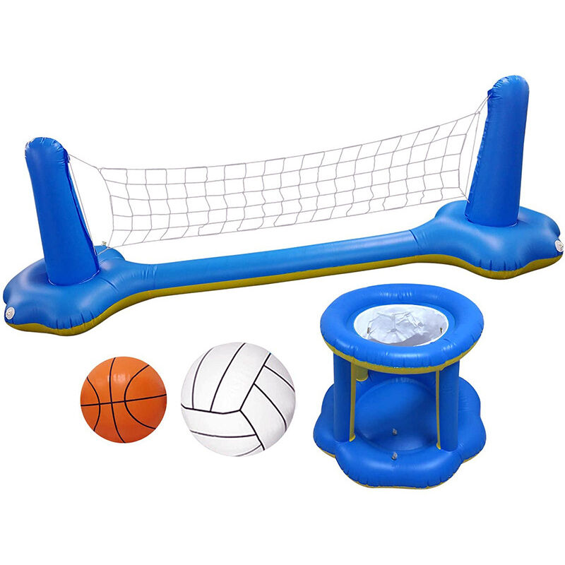 foto del prodotto giochi da piscina set da pallavolo gonfiabile giocattolo da piscina gonfiabile da pallavolo con canestro da pallacanestro rete da pallavolo due