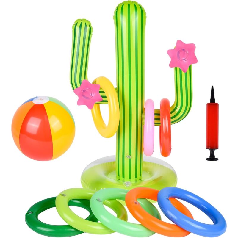 foto del prodotto gioco di lancio dell anello di cactus gonfiabile, 11 pezzi di giocattoli gonfiabili per piscina, giocattolo galleggiante per piscina cactus,