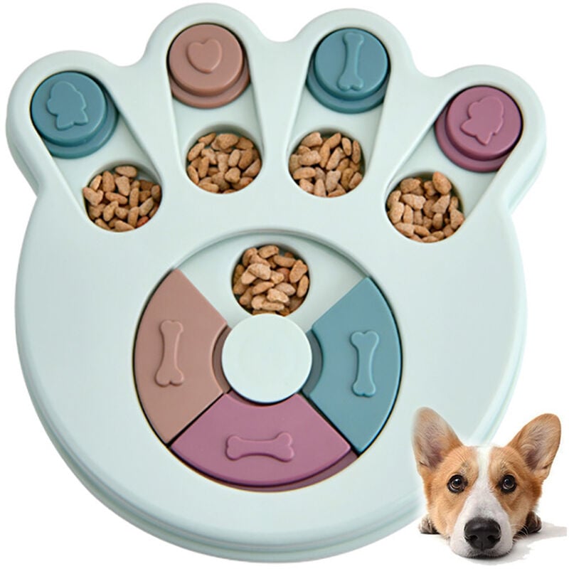 foto del prodotto gioco educativo per cani e gatti dispenser crocchette interattivo animali azzurro