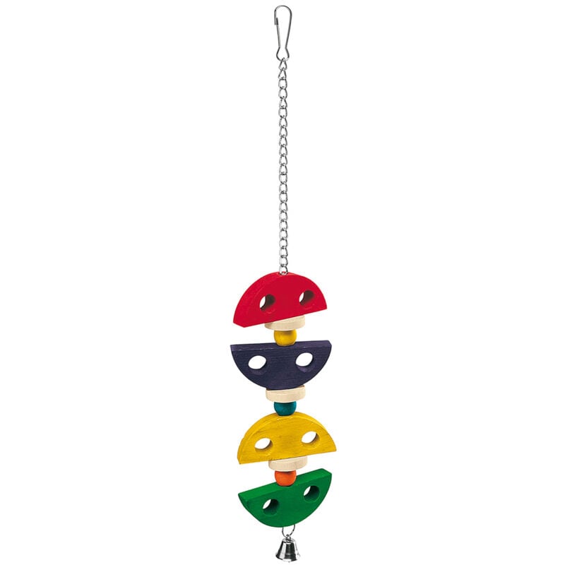 foto del prodotto gioco pa 4095 gioco pendente in legno colorato per pappagalli e cacatua . variante pa 4095 misure 7.2 x 1.5 x h 43 cm colori misti ferplast