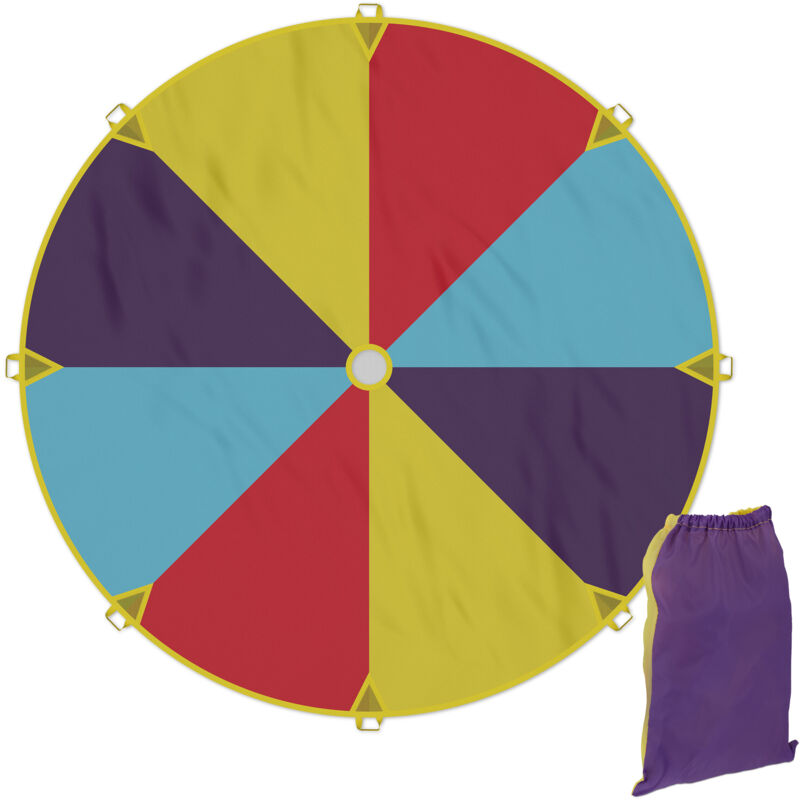 foto del prodotto gioco paracadute arcobaleno 2 m, 8 maniglie, telo ludico per bambini, giocattolo didattico, multicolore relaxdays