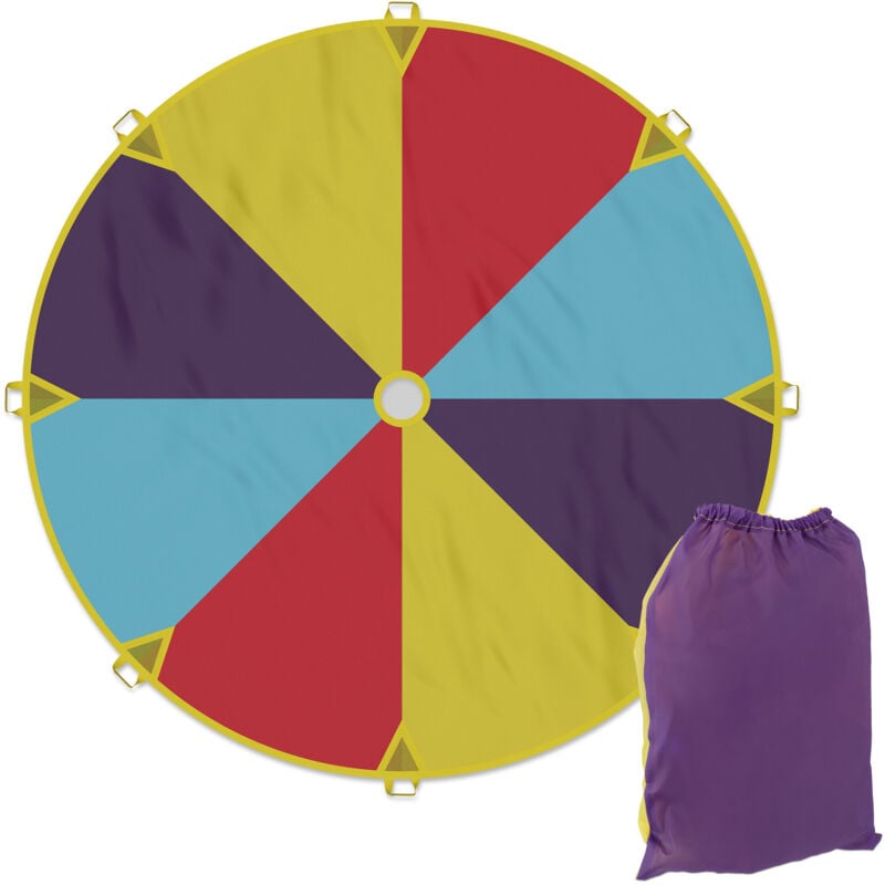 foto del prodotto gioco paracadute arcobaleno 240 cm, 8 maniglie, telo ludico per bambini, giocattolo didattico, multicolore relaxdays