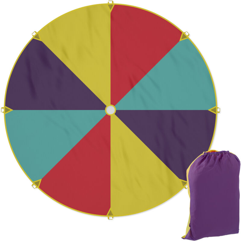 foto del prodotto gioco paracadute arcobaleno 350 cm, 8 maniglie, telo ludico per bambini, giocattolo didattico, multicolore relaxdays