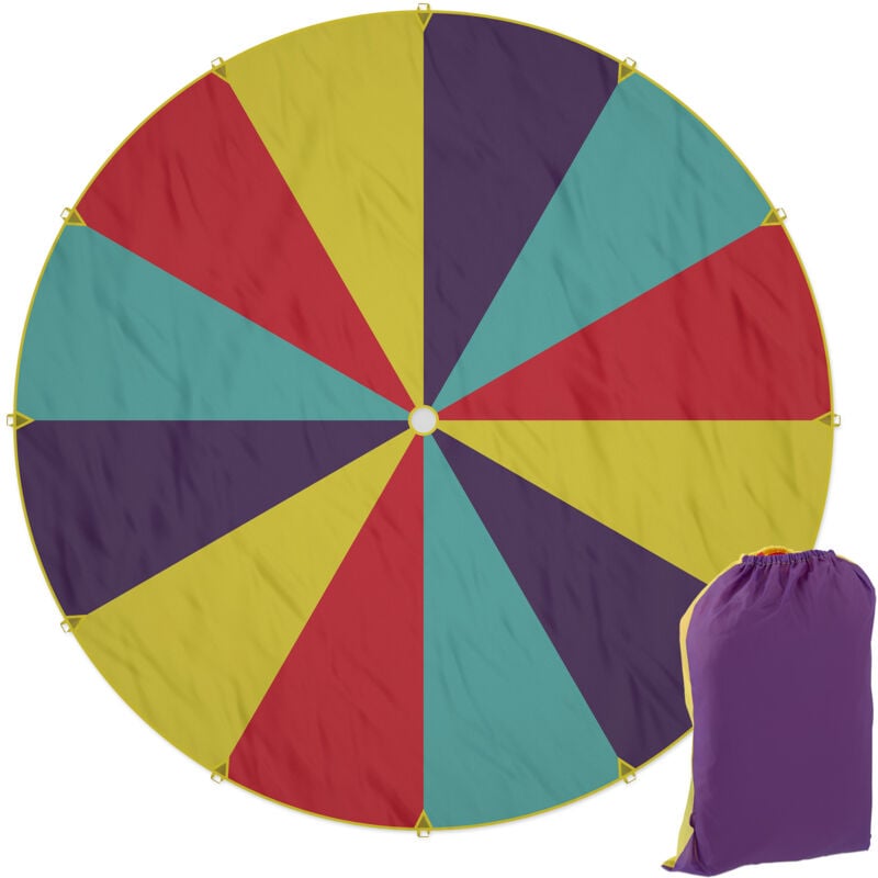 foto del prodotto gioco paracadute arcobaleno 6m, 12 maniglie, telo ludico per bambini, giocattolo didattico, xxl, multicolore relaxdays