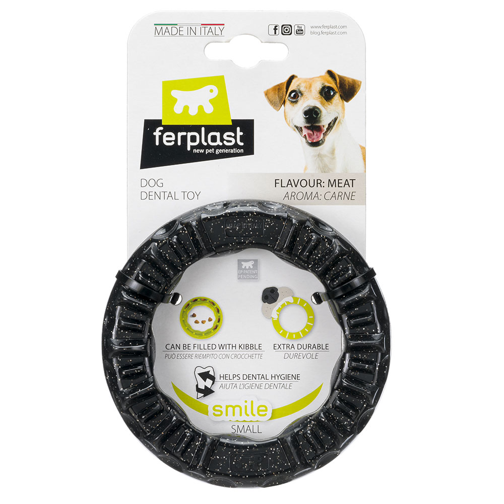 foto del prodotto gioco per cani ferplast smile anello da masticare, nero s 12 x h 2,4 cm