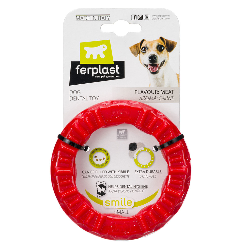 foto del prodotto gioco per cani ferplast smile anello da masticare, rosso s 12 x h 2,4 cm